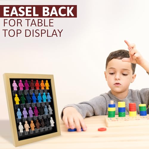 Figurine Display Case 10x10 Natural Shadow Box for Miniature Figures 10x10 Natural Wood Shadow Box with Black Base to Display Up to 28 Block Figures - color: Natural With Black Backing, size: 10x10