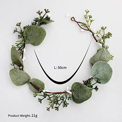 Flower Crown Greenery Boho Headband Festival Wedding Flower Girl Headpiece Wreath Photo Hair Prop Greenery Crown (Set)