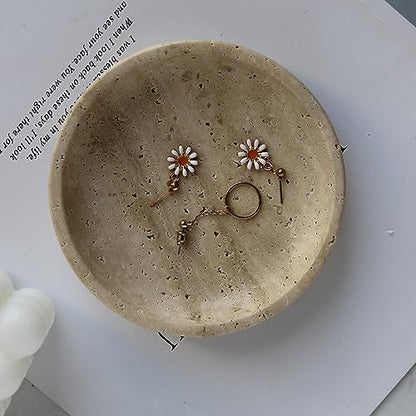 Nawgnail Natural Travertine Marble Jewelry Dish 5.5", Trinket Dish for Ring Earring, Gift for Woman Daugther(Beige Travertine) - color: Beige Travertine