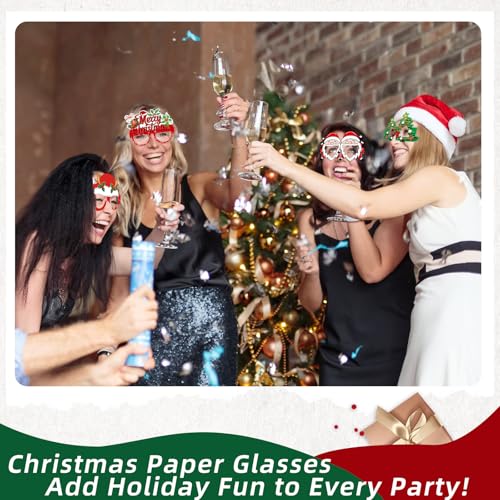16 Pcs Christmas Paper Glasses Photo Booth Props, Funny Xmas Costume Eyewear with Santa, Snowman, Tree, Reindeer, Penguin, Wreath, and Gingerbread Designs for Adult Holiday Party Supplies