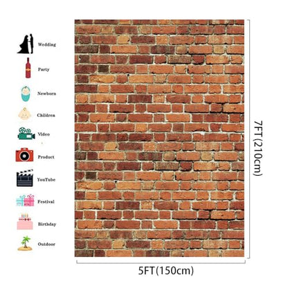 AIIKES 5X7FT Red Brick Wall Backdrop Brick Photography Backdrop Baby Birthday Party Graduation Home Decoration Background Photo Booth Studio Prop Banner 11-506 - size: 5X7FT