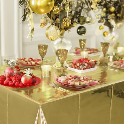 2pcs Champagne Gold Foil Tablecloth 54*72inch Plastic Wedding Birthday Party Table Cloths Light Gold Waterproof Disposable Table Cover for Christmas Grad Elegant Event Anniversary Party Supplies - color: Light Gold