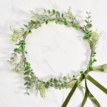 Vividsun Bridal Green Leaf flower Crown Eucalyptus Floral Headband Wedding Festivals Photo Props (Green leaf) - color: Green leaf