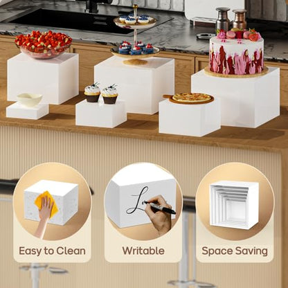 6 PCS Buffet Risers, Food Risers for Buffet Table, Display Stand Shelf for Party, Catering, Jewelry & Collectibles, White Acrylic Nesting Boxes for Food Display (8" 7" 6" 5" 4" 3") - size: 8" 7" 6" 5" 4" 3"