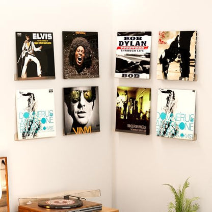 upsimples 8 Pack Vinyl Record Wall Mount Shelves, 12" Vinyl Holder for Album Record Storage & Display, Clear Acrylic Floating Shelves for Wall Decor, Kids Bookshelf, Magazine Rack, Picture Ledge