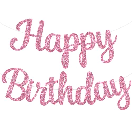 BEISHIDA Happy Birthday Banner - NO DIY,Pink 10Feet Pre-Strung-Glitter Birthday Sign Garland Backdrop Decorations for Women men Party - color: pink