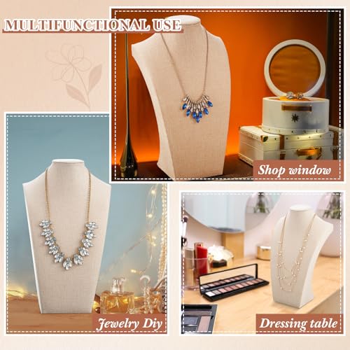 Kigley 3 Pcs Linen Jewelry Display Bust Necklace Display Stand Necklace Mannequin Holder for Jewelry Selling Trade Shows - size: 13.4 x 8.1 Inch
