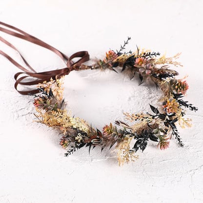 Brown Flower Crown Headband - Fairy Elf Floral Headpiece For Women Bridal Wedding Renaissance Hair Accessories Party Birthday Photoshoot Props - color: Feather-Brown