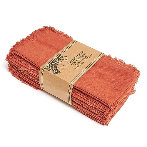 ACCENTHOME Rust Cotton Linen Napkin Set of 12 18x18 inch Dinner Napkins - Washable Soft Premium Hotel Quality Reusable Hemmed Edges Napkins Perfect Table Linens for Family Dinners, Weddings - color: 03 - Rust, size: 18"x18" - Pack of 12