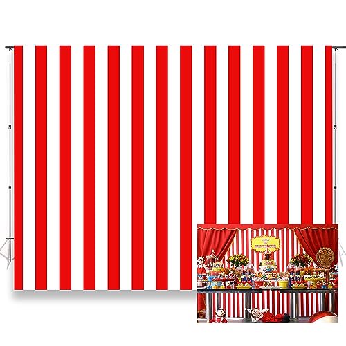 7x5ft Red and White Striped Backdrop Circus Photo Backdrop Birthday Party Decor Photo Studio Props Banner Adult Girl Boy Wallpaper KU244 - color: Red, size: 7x5FT