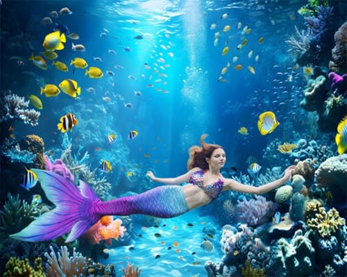 Under The Sea Backdrop 10x8ft Ocean Backdrop Underwater World Colorful Tropical Fish Coral Aquarium Deep Sea Sunlight Photography Background Birthday Under The Sea Party Decorations Photo Props - color: Blue2, size: 10x8ft
