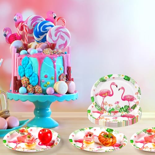50 Pcs Flamingo Party Supplies - 10" X 12" Disposable 400 GSM Paper Plates for Tropical Luau Hawaiian Decoration - Girls Kids Summer Pool Birthday Party - style: Flamingo Oval Kit