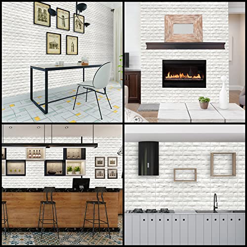 3D Wall Panels Peel and Stick 11PCS White Foam Brick Wallpaper for Bedroom Faux Stone Wall Panel Self-Adhesive Wallpaper (11PCS-10.65 Sq Ft, White) - color: White, size: 11pcs-10.65 Sq Ft