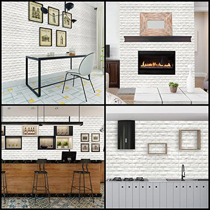 3D Wall Panels Peel and Stick 11PCS White Foam Brick Wallpaper for Bedroom Faux Stone Wall Panel Self-Adhesive Wallpaper (11PCS-10.65 Sq Ft, White) - color: White, size: 11pcs-10.65 Sq Ft