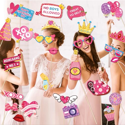 30 Pcs Girlfriends' Day Photo Booth Props Happy Galentine's Day Selfie Photobooth Props Girl's Party Photo Booth Props Galentine's Creative Funny Backdrop Decorations Galentine's Props for Photography