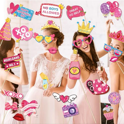 30 Pcs Girlfriends' Day Photo Booth Props Happy Galentine's Day Selfie Photobooth Props Girl's Party Photo Booth Props Galentine's Creative Funny Backdrop Decorations Galentine's Props for Photography