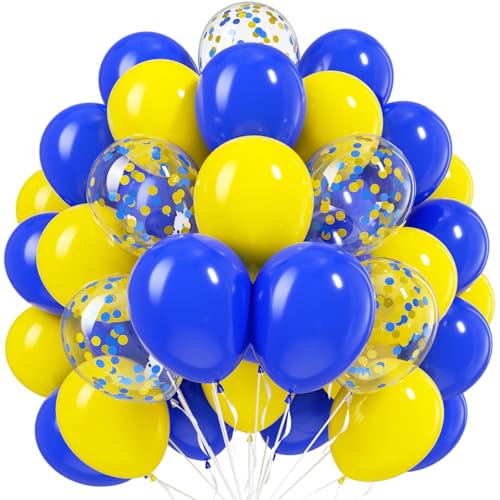 85pcs 12 inch Royal and Yellow Latex Balloons with Blue Yellow Confetti for Birthday Anniversary Engagement Graduation Baby Shower Wedding Party Decorations with Ribbon - color: Blue and Yellow
