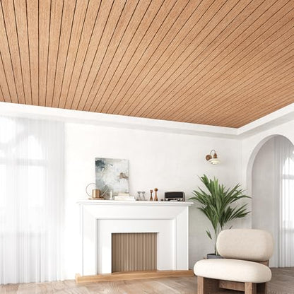 VEELIKE Luxury Cherry Wood Wall Panels Peel and Stick Slat Wall Panel for Bedroom Living Room 17''x118'' Self Adhesive Foam Vinyl Roll Wood Slat Wallpaper for Interior Wall Decor TV Background Ceiling - size: 17" x 118"