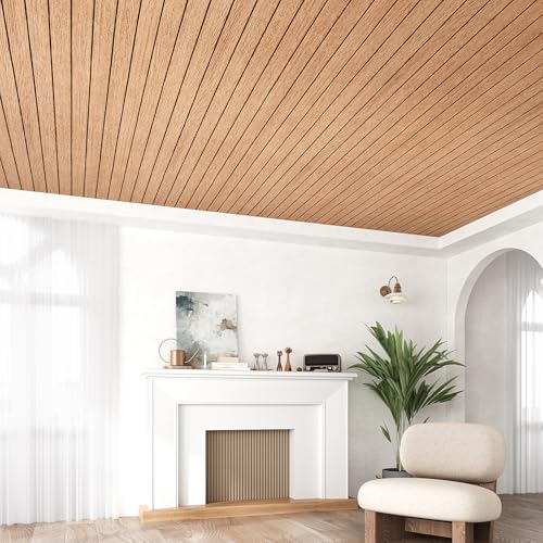 VEELIKE 30''x118'' Cherry Wood Wall Panels Peel and Stick Slat Wood Panel Vinyl Roll for Living Room Bedroom Farmhouse Self Adhesive Removable Slat Wall Paper for Accent Walls TV Background Ceiling - size: 30" x 118"