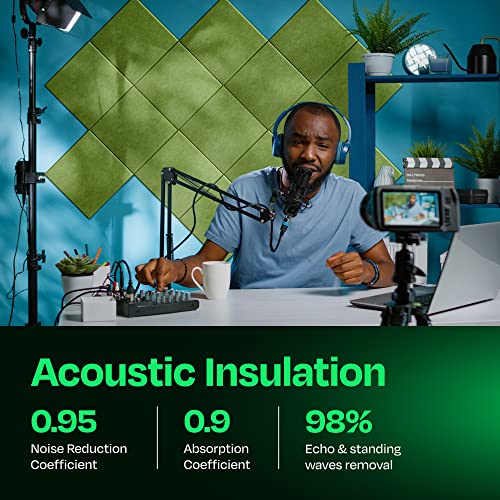 Acoustic Panels 12-Pack Soundproof Wall 12"X12"X0.4" - High Density Sound Dampening [Gin Green Square] - color: Gin Green, size: Square 12 Pack