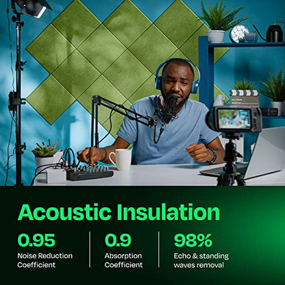 Acoustic Panels 12-Pack Soundproof Wall 12"X12"X0.4" - High Density Sound Dampening [Gin Green Square] - color: Gin Green, size: Square 12 Pack