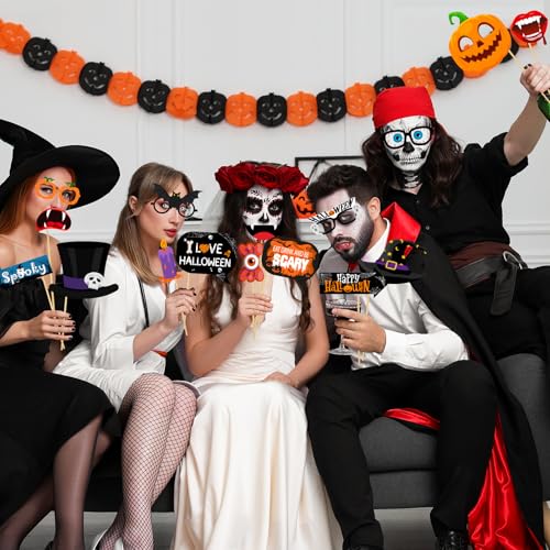 45Pcs Halloween Photo Booth Props Kit, Scary Halloween Photo Booth, Selfie Props for Dress Up Party Costumes Accessories Hallo ween Party Decorations