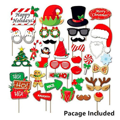 LaVenty Set of 35 Christmas Photo Booth Props Christmas Photo Props Christma Photo Frame Christma Party Supplies