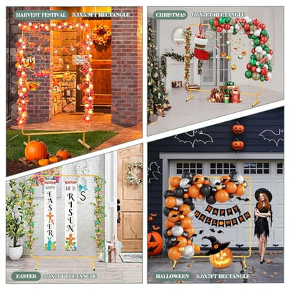 WellSign 6.6FTx6.6FT Wedding Balloon Arch Backdrop Stand, Gold Square Rectangular Metal Background Arch Frame for Garden Flower Arch, Birthday, Baby Shower Parties Decoration