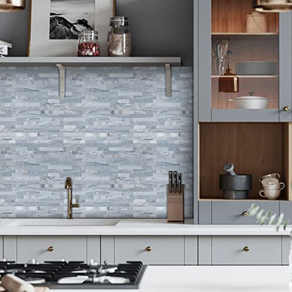 Midcard 20 Sheets Peel and Stick Backsplash PVC Wall Tile,for Kitchen Backsplash - color: Dark Blue With Metallic Silver, size: 20