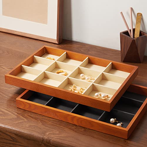 Oirlv 12 Grids Wood Jewelry Organizer Tray Stackable Jewelry Drawer Tray Bracelet/Watch Showcase Display Storage(Creamy-white) - color: Creamy-white 12 grid tray