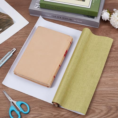 CRASPIRE 51 x 11.8 Inch Linen Book Cover Cloth Book Binding Cloth Polyester Surface Paper Backed Dark Khaki Woven Book Fabric for Books Album Scrapbooking Archival DIY Covering Bookbinding Protector - color: Dark Khaki