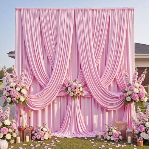 10ft×12ft Wrinkle Free Pink Backdrop Curtain for Wedding Parties, 2 Panels 5×12ft Long Silky Polyester Backdrop Drapes Baby Pink Photo Back Drop Cloth for Birthday Photography Background Cloth - color: Pink, size: 12ft Long_2 Panels