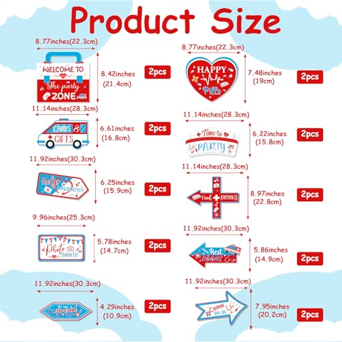 20PCS Ambulance Birthday Decorations Signs Emergency Vehicle Nurse Party Supplies Directional Sign for Hospital Doctor Nurses Graduation Party Supplies Wedding Photo Booth Props - style: Ambulance