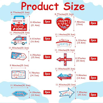 20PCS Ambulance Birthday Decorations Signs Emergency Vehicle Nurse Party Supplies Directional Sign for Hospital Doctor Nurses Graduation Party Supplies Wedding Photo Booth Props - style: Ambulance