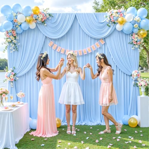 10ft x 7ft Baby Blue Backdrop Curtain for Baby Shower Parties Light Blue Wrinkle Free Backdrop Drapes Panels for Birthday Photo Gender Reveal Photography Polyester Fabric Background Decoration - color: Blue, size: 10FTx7FT (W5'xH7', 2 Panels)