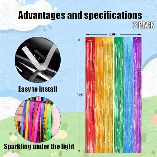 Valentines Day 2 Pack 3.3 * 8.3 ft Foil Curtain Metallic Tinsel Fringe Curtains Photo Booth Props Backdrop for Birthday Wedding Engagement Baby Shower Christmas Holiday Celebration Party，Rainbow - color: Rainbow, size: 2 Pack