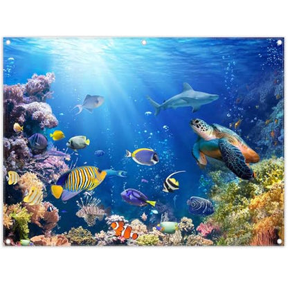 8x6ft Under The Sea Photography Backdrop Ocean Underwater World Background Aquarium Coral Baby Shower Decorations Birthday Party Photo Banner - size: 8'x6'