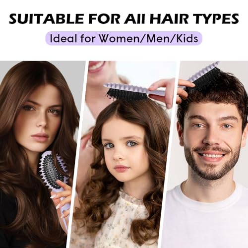 Curly Hair Boar Bristle Curl Defining Brush for Curl Wave Straight Hair, Unique Trident Handle Design Defineing Brush for Wet Dry HairsStyling Massage Hairbrush Hairs Pick Comb Purple - color: curl brush-purple-1pc
