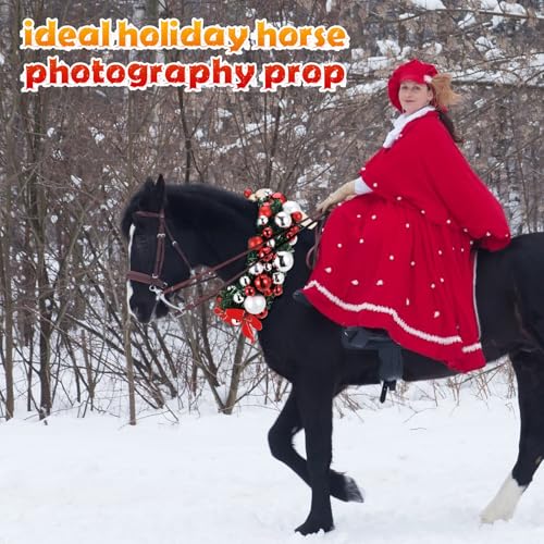 Dingion Christmas Wreath Horse Christmas Horses Neck Garland 16.9 Inches Artificial Outdoor Garland Horse Costume Rustic Farmhouse Decor for Xmas Holiday Party Parades Supplies(Xmas Bow Style) - style: Xmas Bow Style