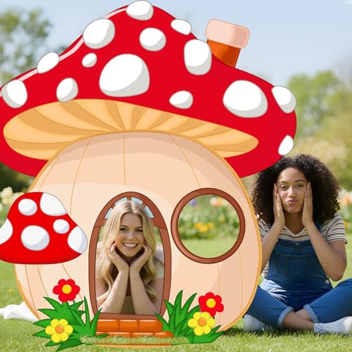 Capoda 42.4'' Mushroom Cardboard Fairy Birthday Party Decorations Giant Mushroom House Stand Up Photo Props for Yard Lawn Garden Decor Forest Wonderland Fairy Theme Party Supplies - style: Mushroom