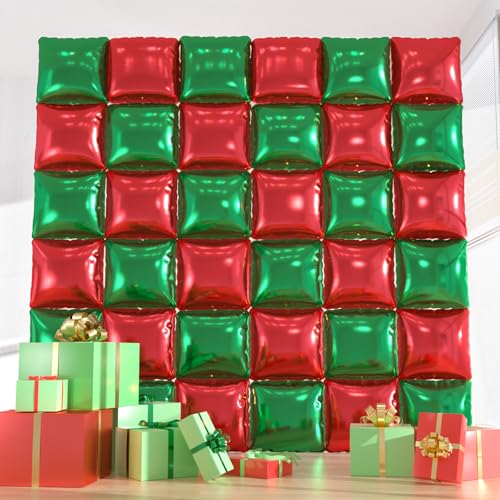 36pcs Red and Green Square Foil Balloons Kit - Christmas Balloon Garland Backdrop Wall for Holiday, Birthday, Graduation Party Decorations(with Straws & Ribbon) - color: Red Green