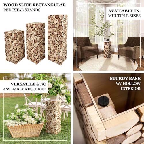 Efavormart 24 inch Natural Wooden Slices Pillar Pedestal Stand, Rustic Wood Riser Rectangular Plant Stand for Wedding Aisle and Farmhouse Home Decor - size: 24"
