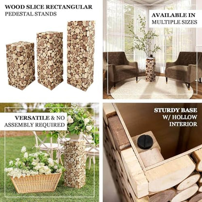 Efavormart 24 inch Natural Wooden Slices Pillar Pedestal Stand, Rustic Wood Riser Rectangular Plant Stand for Wedding Aisle and Farmhouse Home Decor - size: 24"