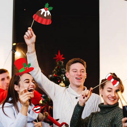 Avezano Christmas Photo Booth Props, 32Pcs Christmas Party Decorations Set Party Favors, Selfie Holiday Photo Prop for Photography, X’mas Games for Party Supplies for Adults