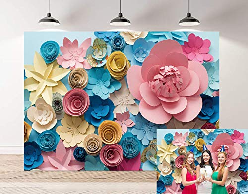 GYA 3D Colorful Paper Flowers Backdrop 7x5ft Hand-Make Flower Background Mother's Day Baby Shower Birthday Girl Adults Bachelorette Bridal Shower