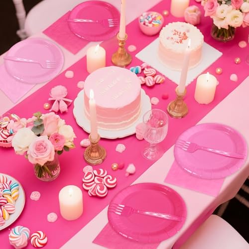 Serves 35 Guests Gradient Pink Plates and Napkins Party Supplies,7" Gradient Pink Birthday Dessert Paper Plates and Napkins,Disposable Party Dinnerware for Wedding,Graduation - color: Gradient Pink
