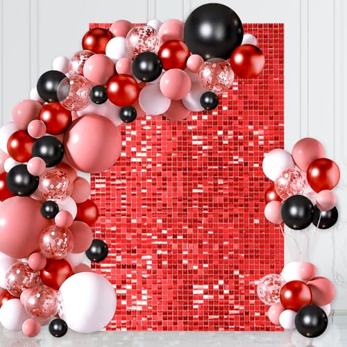 Red Backdrop Sequin Backdrop Shimmer Wall Backdrop 12 Packs for Party Decor Photography Wedding Party Wall Panel - color: Red, size: 3ftx4ft