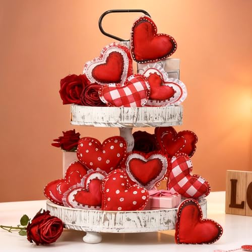 12 Pcs Valentine's Day Conversation Heart Decoration Stuffed Fabric Heart Ornament Rustic Colorful Love Decor Cute Tiered Tray Decor Bowl Filler for Valentine Gift Kitchen Home Wedding (Classic) - style: Classic