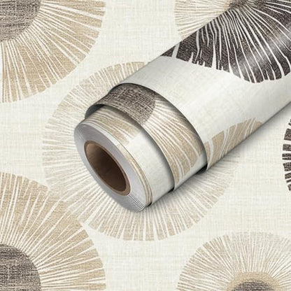 HOMETITUTE Wallpaper Peel and Stick Neutral Beige Geometric Circle Burst Contact Paper Wall Paper Stick 17.7" x 118.1" Self Adhesive Removable Vinyl Wall Covering Bedroom Kitchen Bathroom Home Decor - color: Beige Geometric Circle