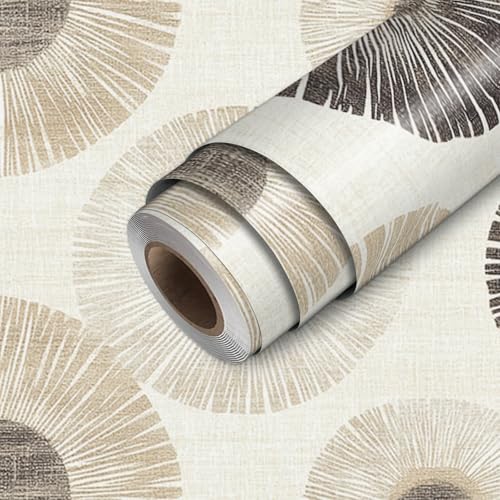 HOMETITUTE Wallpaper Peel and Stick Neutral Beige Geometric Circle Burst Contact Paper Wall Paper Stick 17.7" x 118.1" Self Adhesive Removable Vinyl Wall Covering Bedroom Kitchen Bathroom Home Decor - color: Beige Geometric Circle